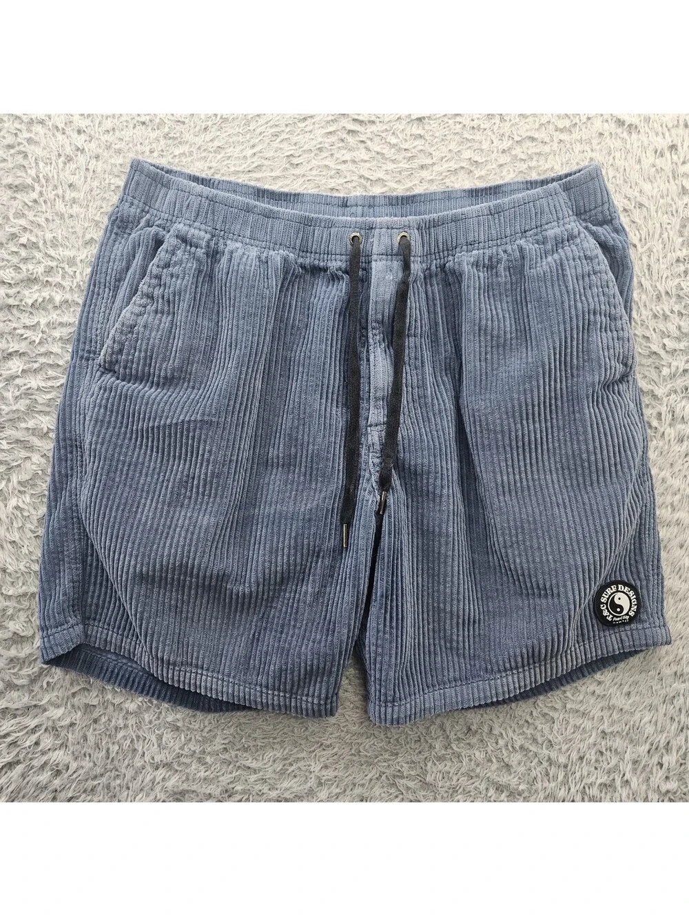 T&C Surf Designs Corduroy Shorts Men 34x7 Blue Cotton Beach Retro Yin & Yang